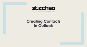 Poster with instructions on Creating Contacts in Outlook, featuring bold text and Outlook's logo.