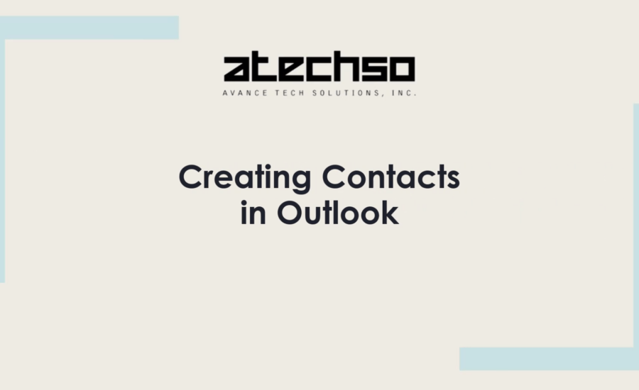 Poster with instructions on Creating Contacts in Outlook, featuring bold text and Outlook's logo.