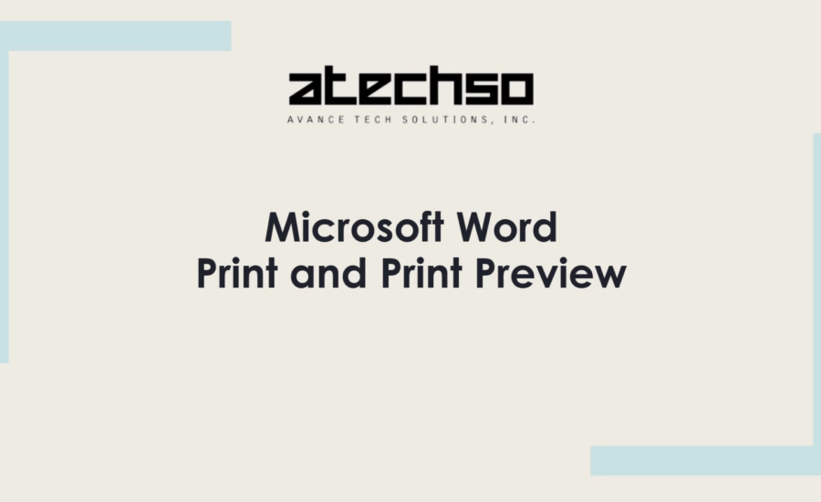 Poster with instructions on using the Print and Print Preview features in Microsoft Word, featuring bold text and Microsoft Word's logo.
