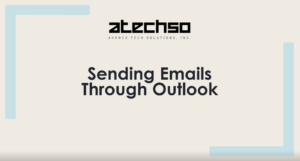 Poster with instructions on Sending Emails Through Outlook, featuring bold text, and Outlook's logo.