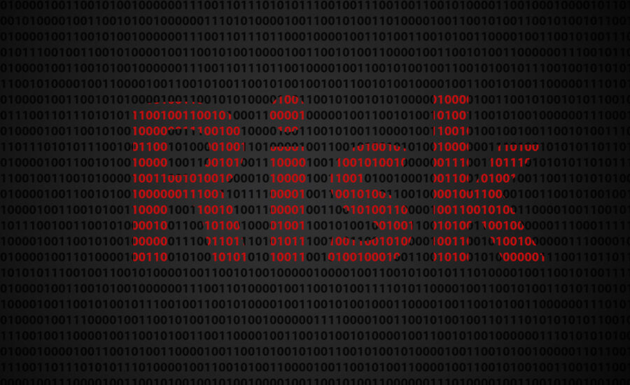 Binary code with selective red highlighting, depicting concepts of data encoding, digital information processing, or potential cybersecurity vulnerabilities.